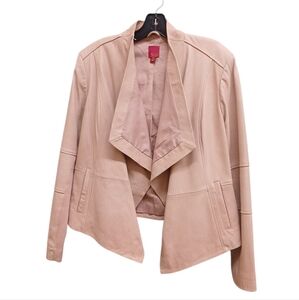 G.I.L.I. Light Salmon Pink Leather Open Drape Front Jacket Size 14